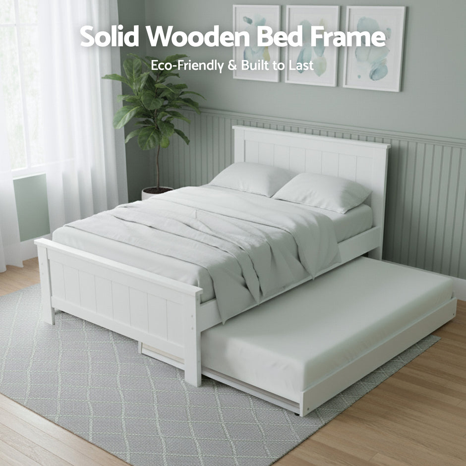 Artiss King Single Bed Frame and Bedside Table White