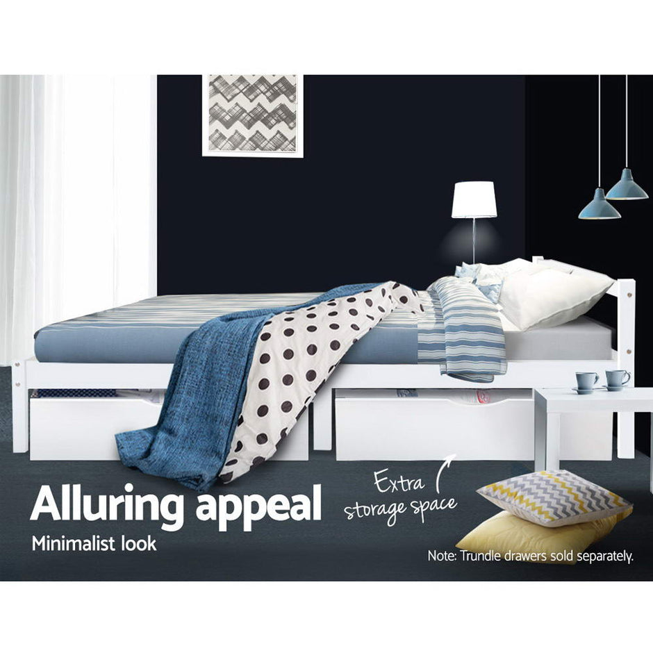 Artiss Bed Frame Single Size Wooden White LEXI