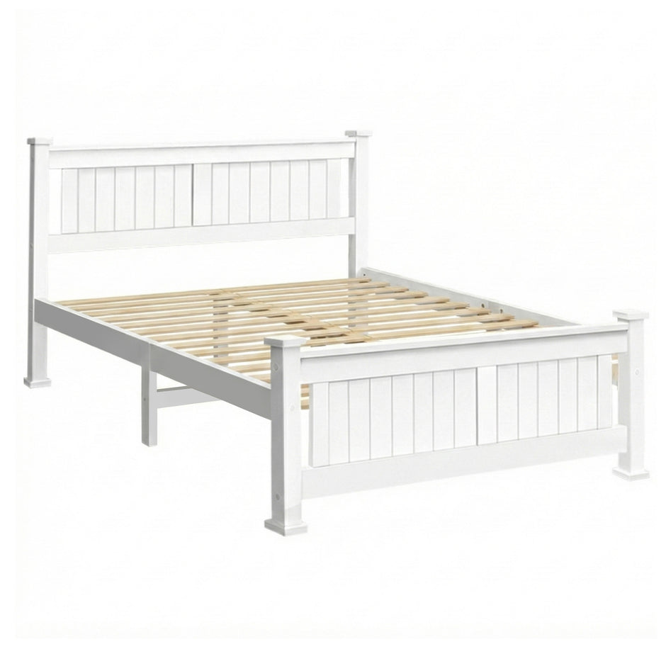 Artiss Bed Frame Double Size Wooden White RIO