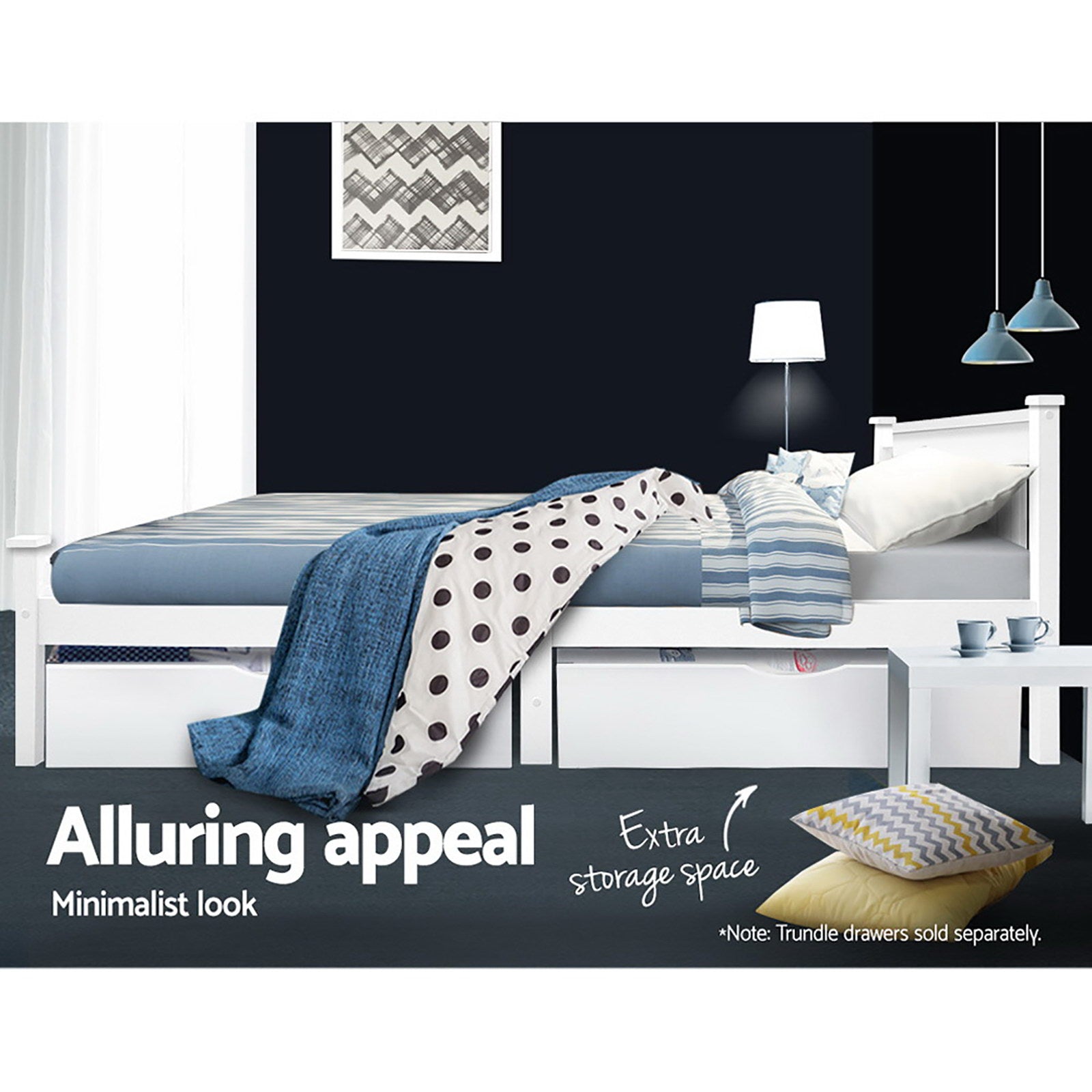 Artiss Bed Frame King Single Size Wooden White RIO