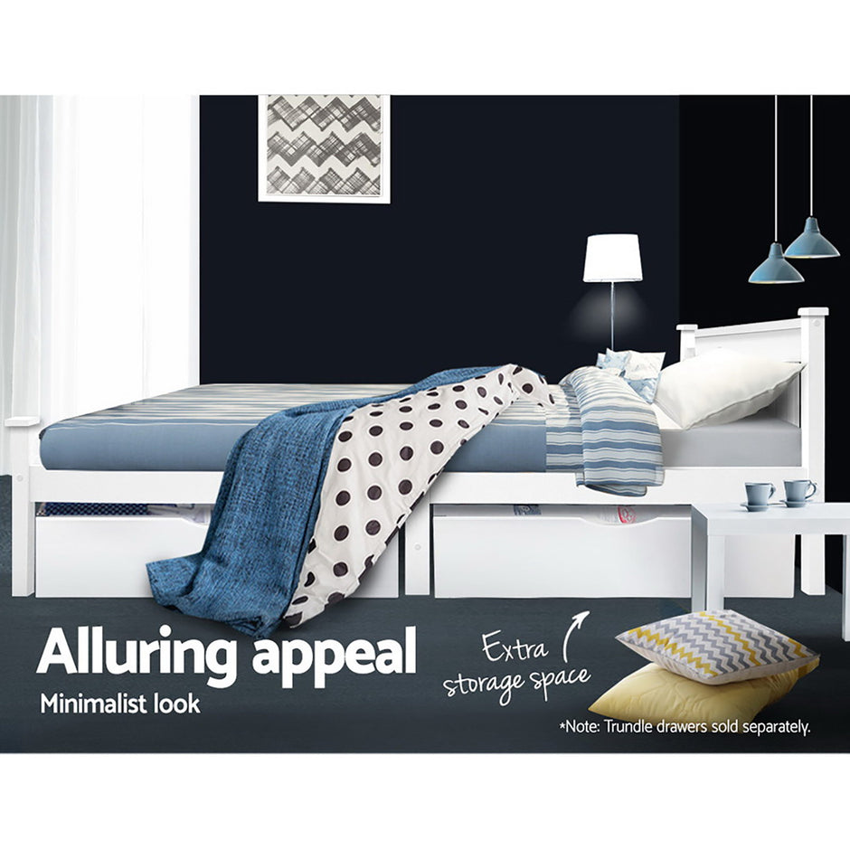 Artiss Bed Frame King Single Size Wooden White RIO
