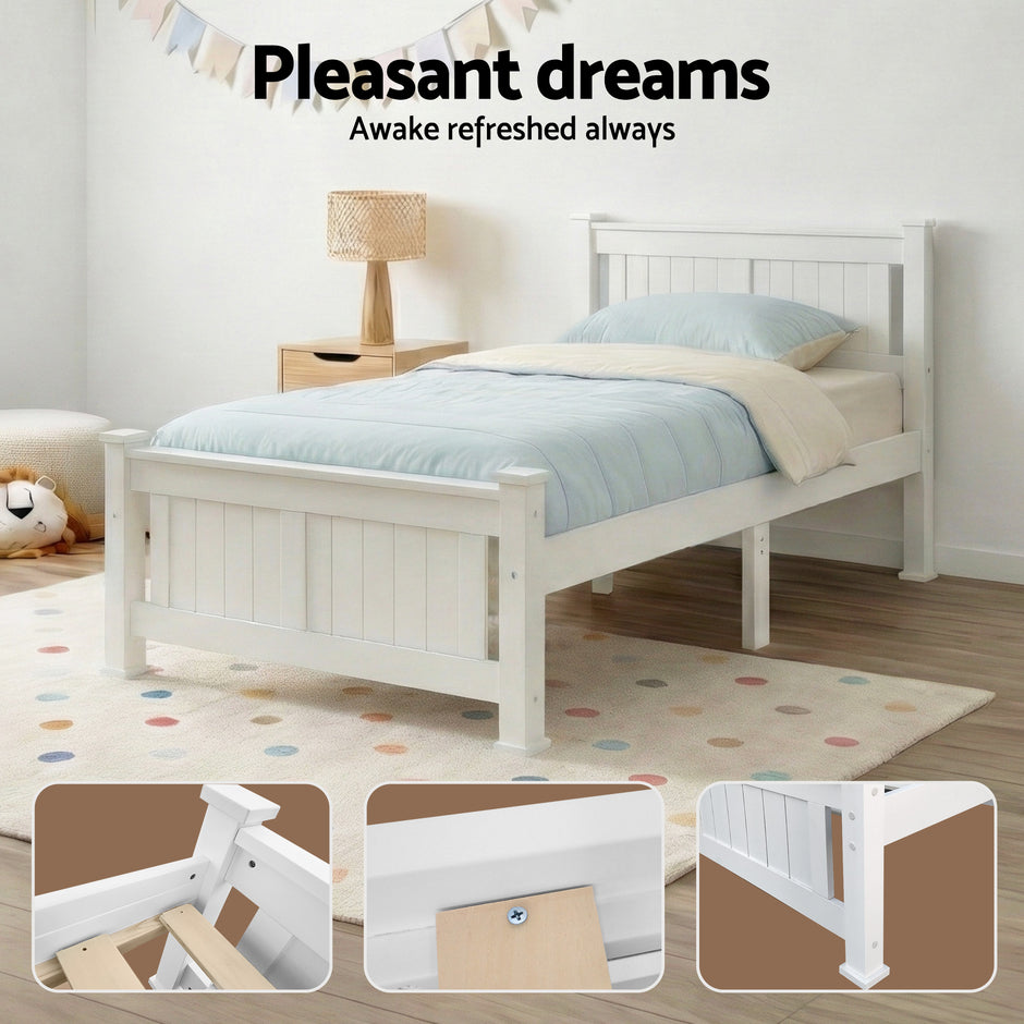 Artiss Bed Frame King Single Size Wooden White RIO