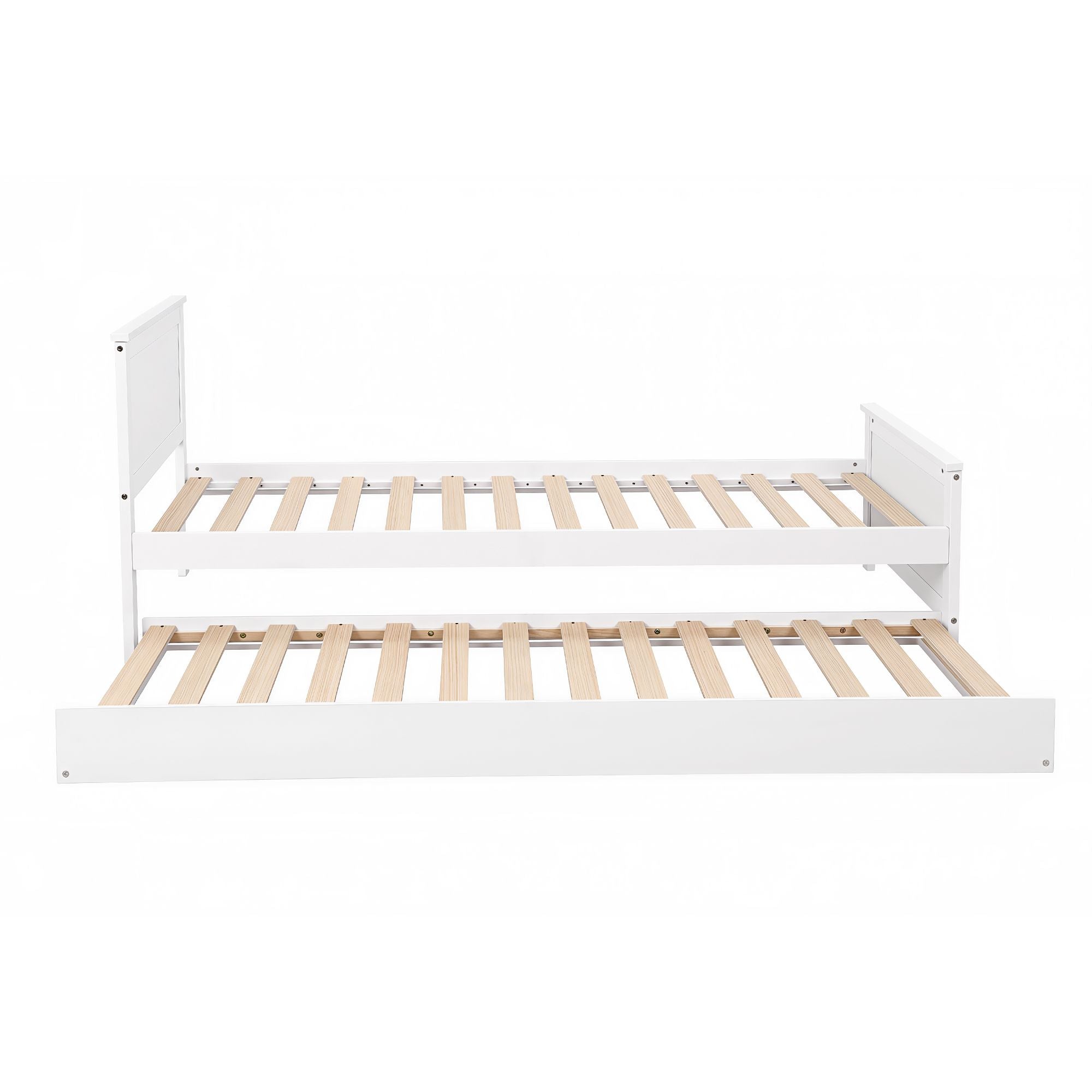 Artiss Single Bed Frame with Trundle Solid Wood Toddler Bunk Bed with Headboard White