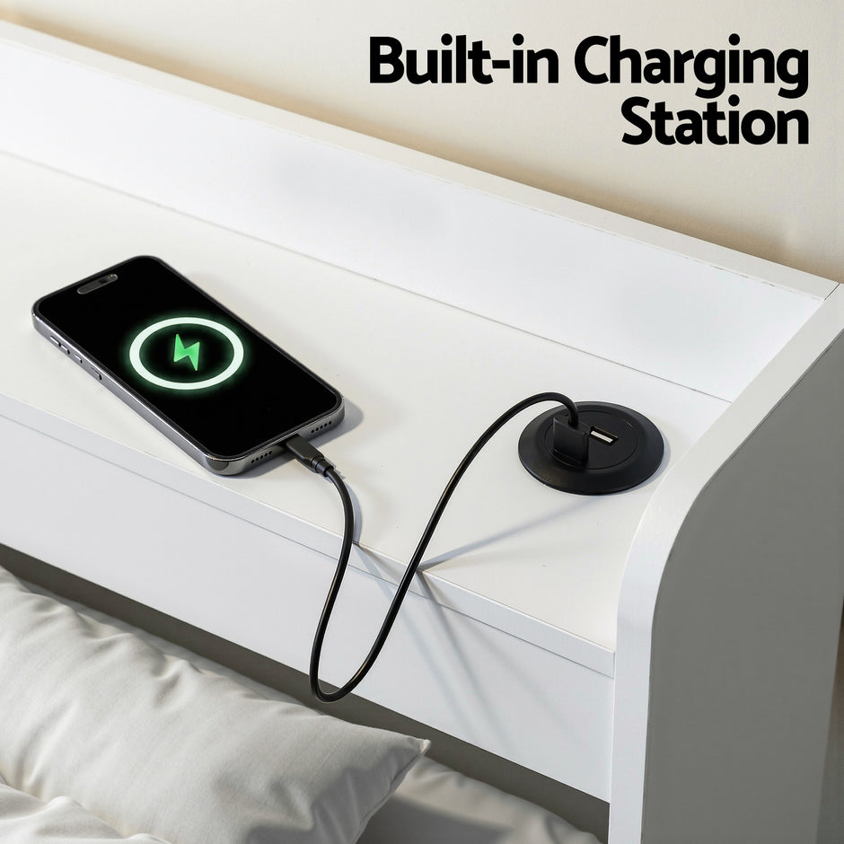 Artiss Bed Frame Single Size with Charging Ports and 2 Drawers AURA