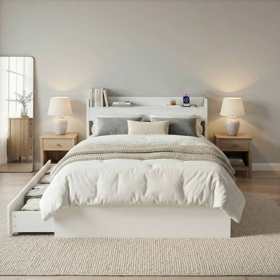 Artiss Bed Frame Single Size with Charging Ports and 2 Drawers AURA
