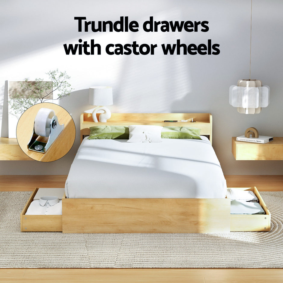 Artiss Bed Frame Queen Size with Charging Ports and 2 Drawers AURA