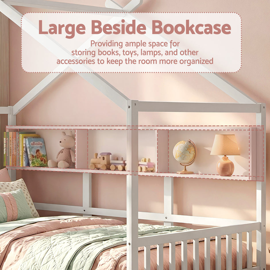 Artiss Kids Single Bed Frame House Bed Solid Wood Montessori Bed for Toddler White