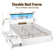 Artiss Double Bed Frame with Storage Drawers White Platform Bedframe with Bookcase Headboard Charging Station Led Light