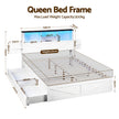 Artiss Queen Bed Frame with Storage Drawers White Platform Bedframe with Bookcase Headboard Charging Station Led Light
