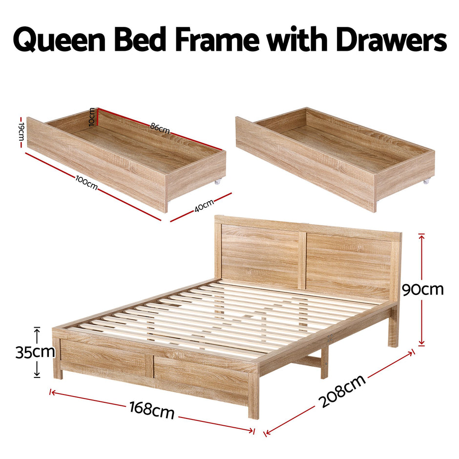 Artiss Queen Size Bed Frame with 2 Drawers Bedroom Furniture