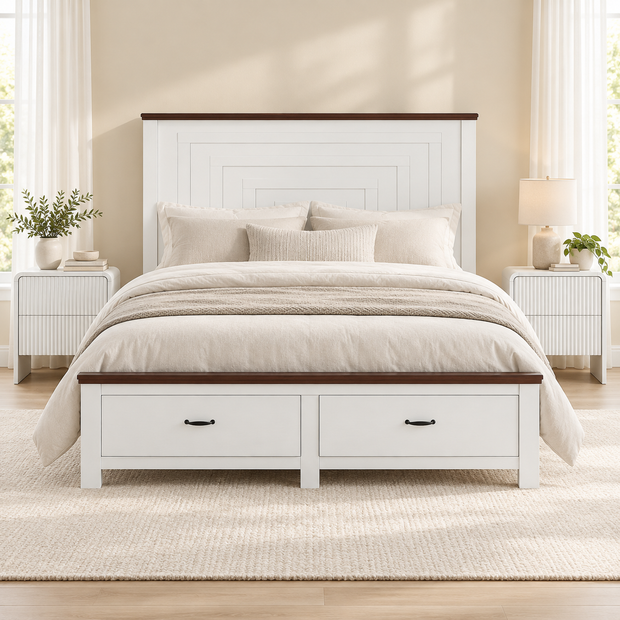 Artiss Double Wooden Bed Frame and 2 Bedside Table Bedroom Furniture Set