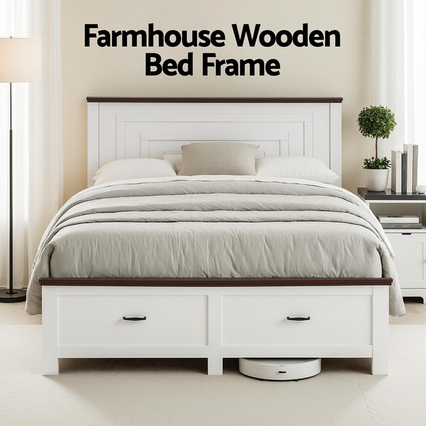 Artiss Double Wooden Bed Frame and 2 Bedside Table Bedroom Furniture Set
