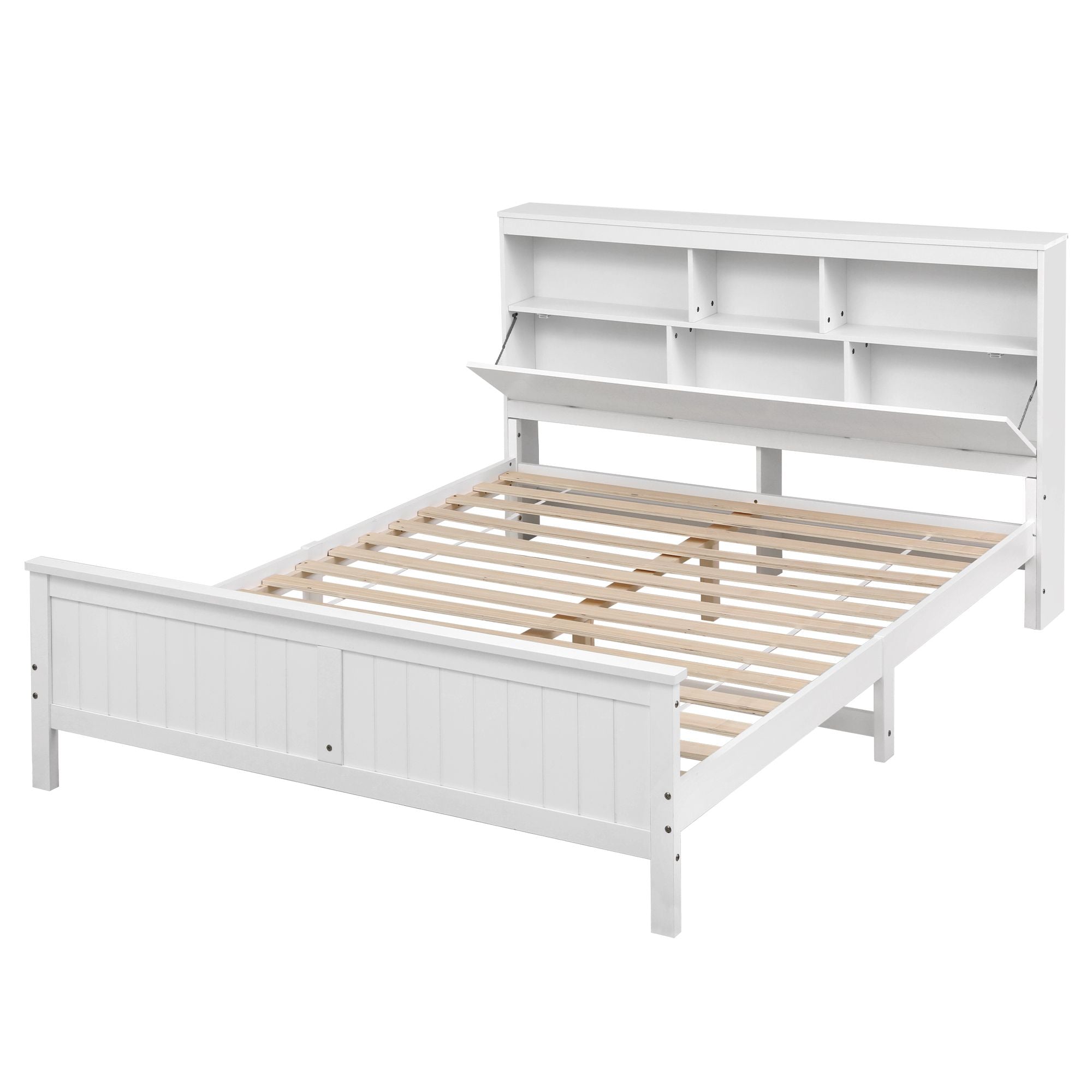 Artiss Queen Bed Frame with Storage Headboard and Footboard Wooden Bed Base White