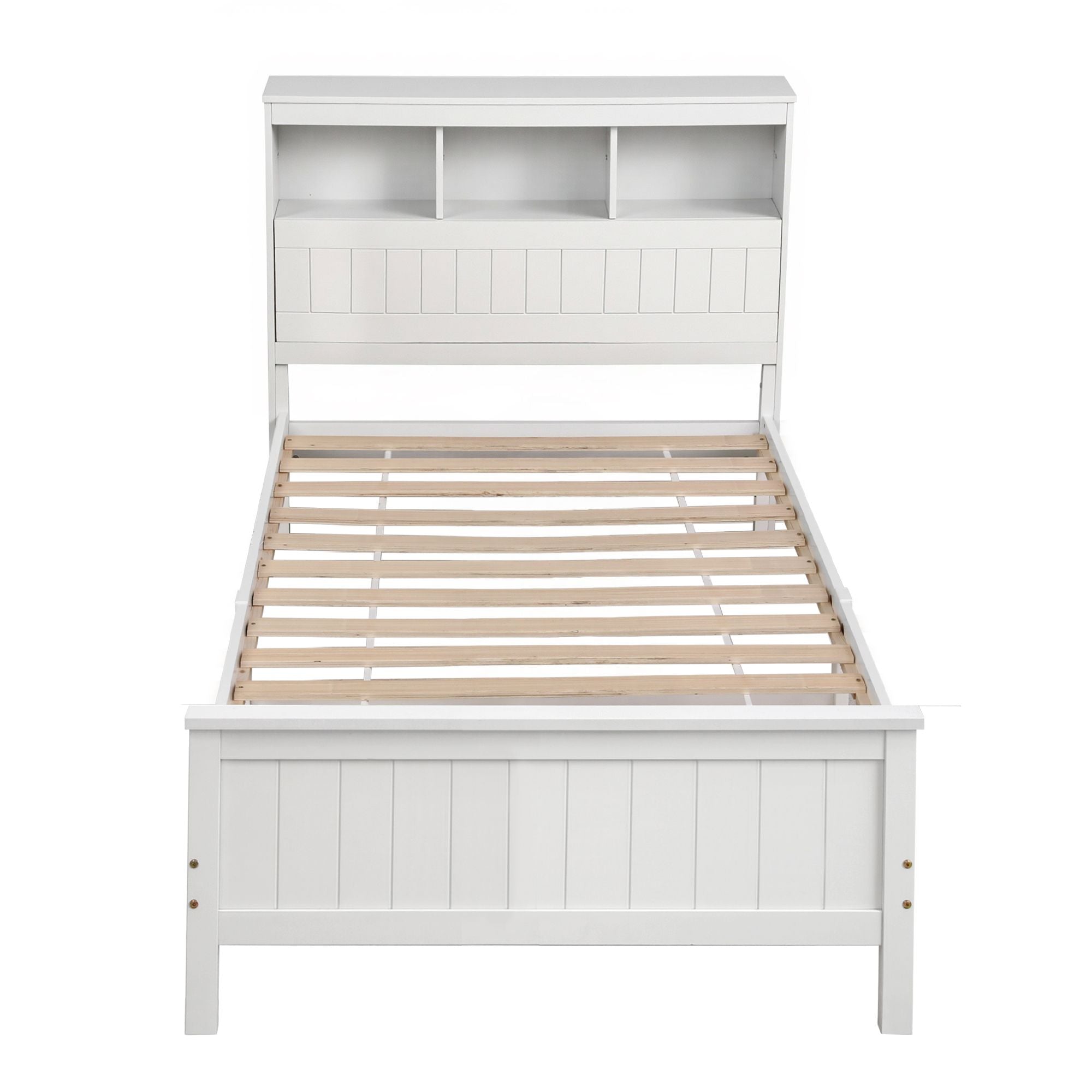 Artiss Single Bed Frame with Storage Headboard and Footboard Wooden Bed Base White