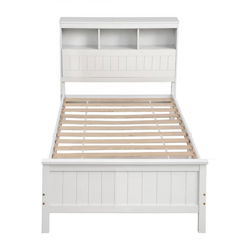 Artiss Single Bed Frame with Storage Headboard and Footboard Wooden Bed Base White