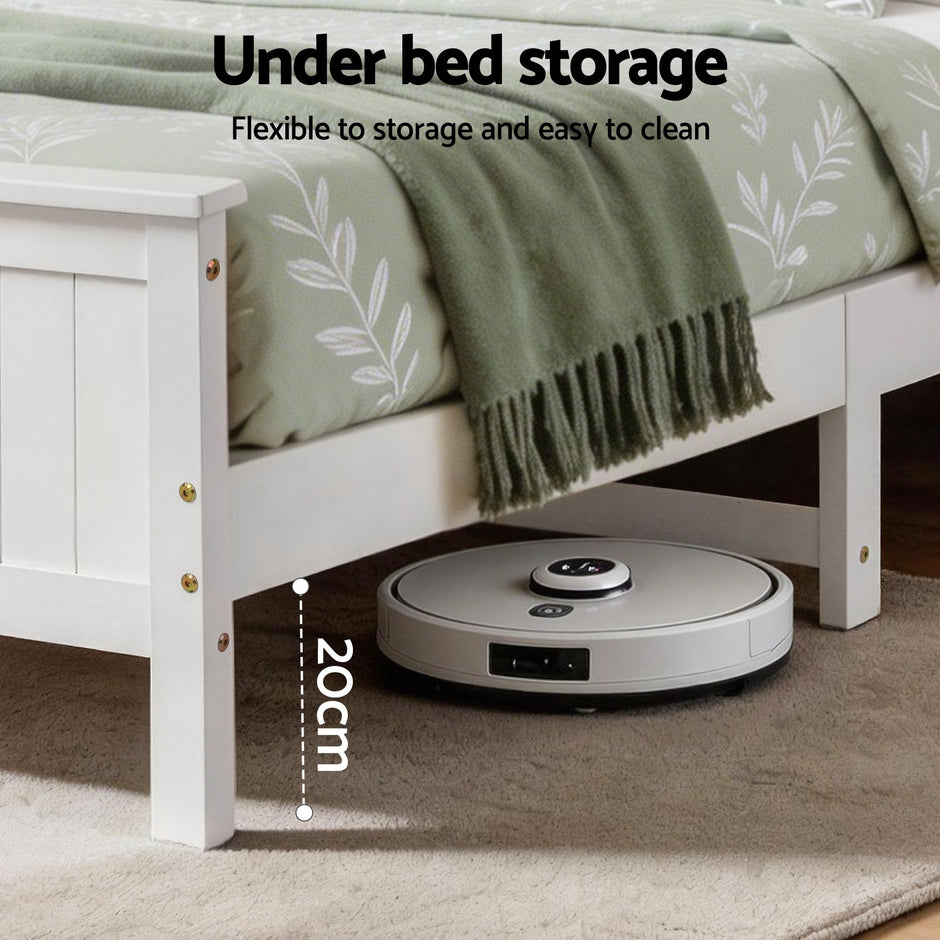 Artiss Single Bed Frame with Storage Headboard and Footboard Wooden Bed Base White