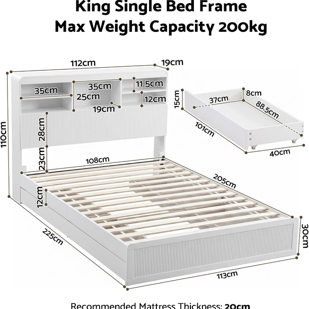Artiss King Single Bed Frame and 2 Bedside Table Bedroom Furniture Set