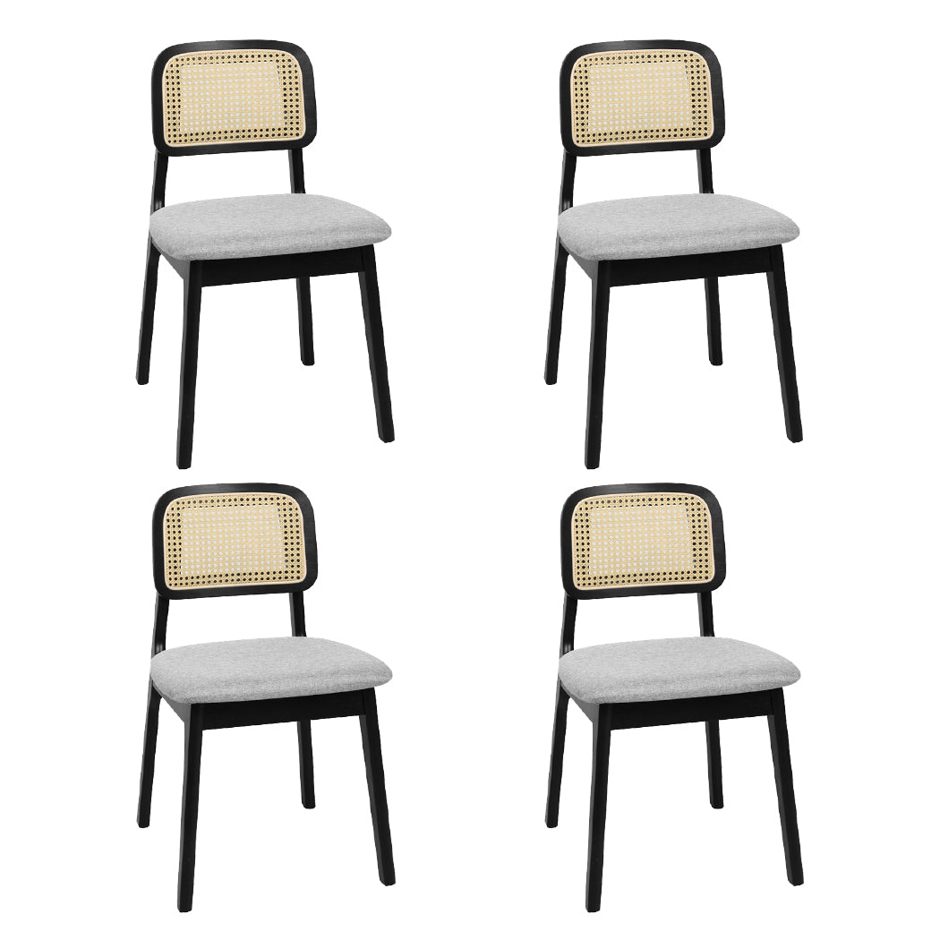 Levede Dining Chair Wood Rattan Armless Black x4-2006732736164925440