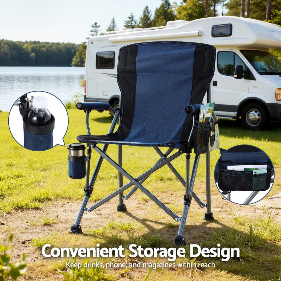 Weisshorn Camping Chair Folding Outdoor Portable Seat Lightweight Beach Picnic Fishing Capacity 120KG Navy Blue