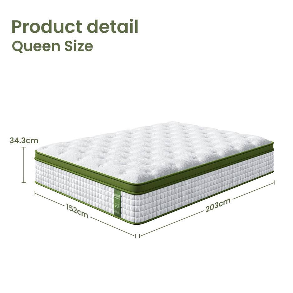 BedStory 34cm Queen Latex Hybrid Mattress Medium Firm - 5 Zone Pocket Spring Bed for Pressure Relief Motion Isolation
