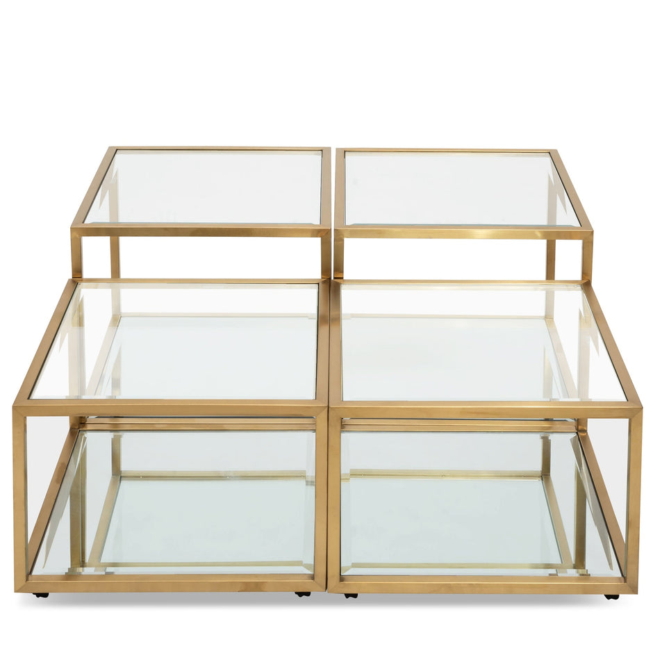 CCF2585-BS 100cm Glass Coffee Table - Brushed Gold Base (Set of 4)