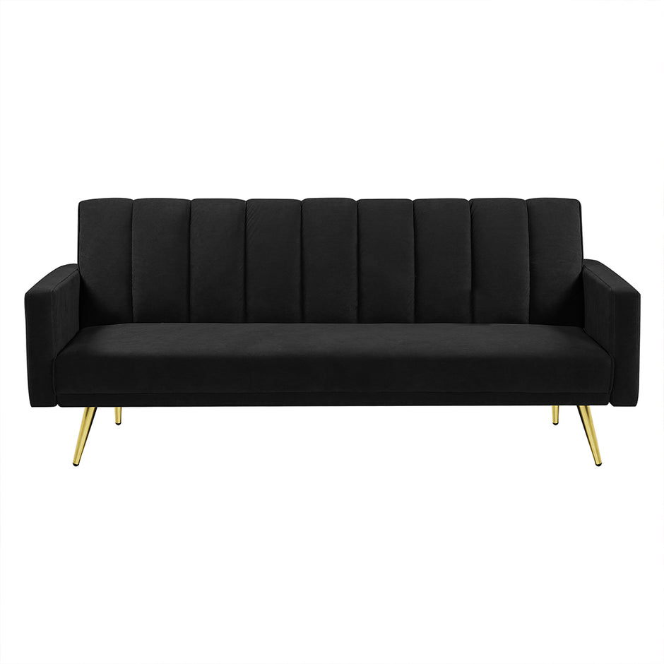 Levede Sofa Bed Convertible Velvet Lounge Recliner Couch Sleeper 3 Seater Black-2018816938825879552
