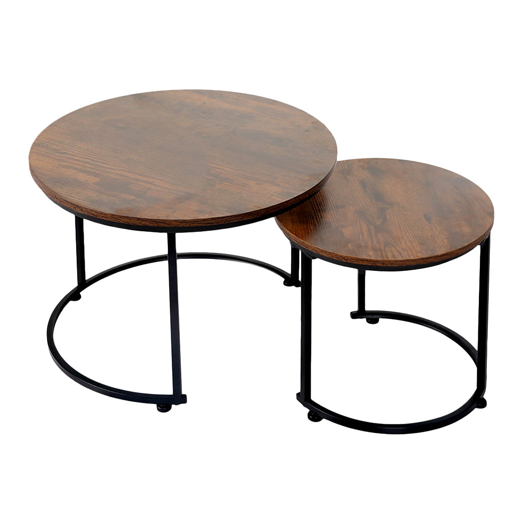 Levede Round Nesting Table Coffee Table Wood Side Table-2006732776480575488
