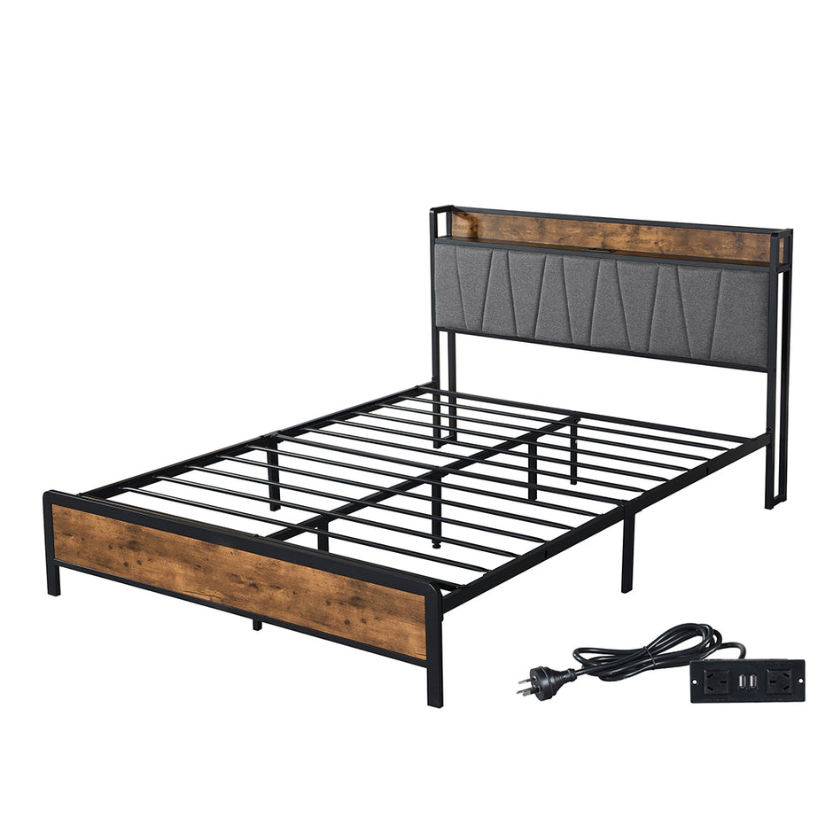 Levede Queen Bed Frame Tufted Headboard USB Charge-2006733226692972544