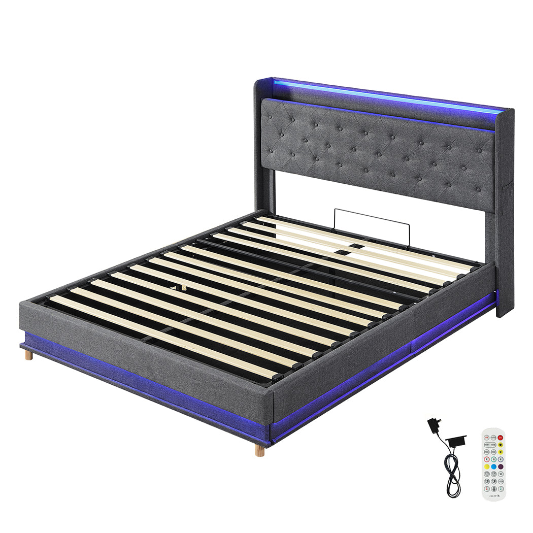 Levede Queen Bed Frame Gas Lift LED Light-2006732862950346752