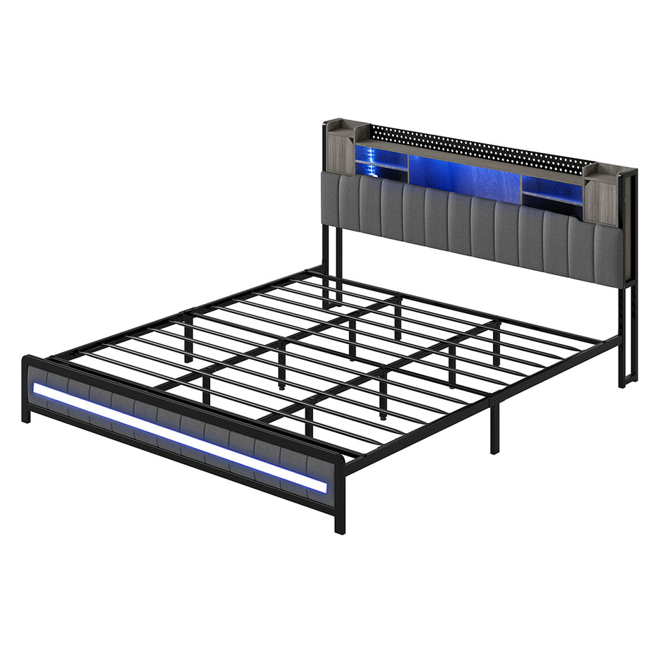 Levede King Bed Frame with Storage Headboard RGB LED-2011971105136447488