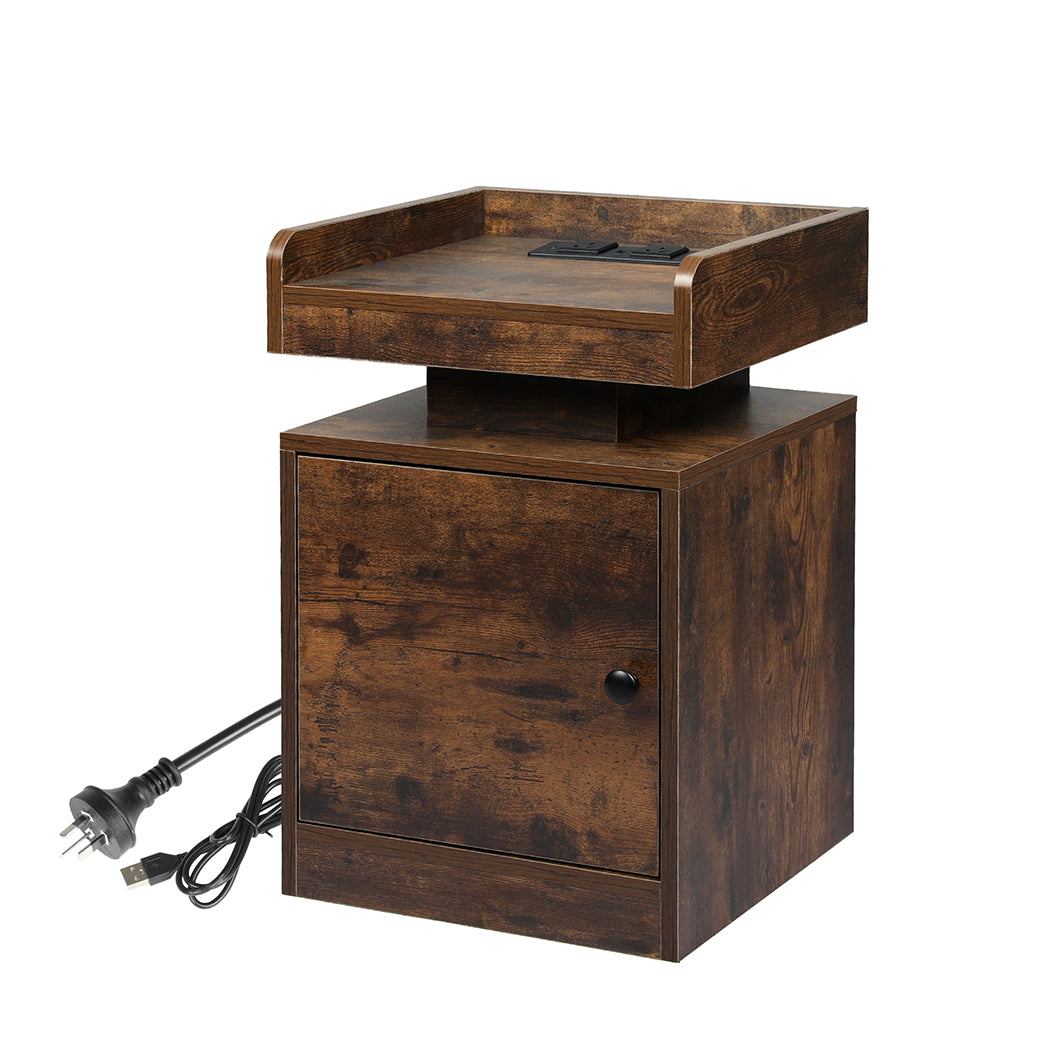 Levede Bedside Table USB Charger Outlet RGB Oak-2006732841915912192