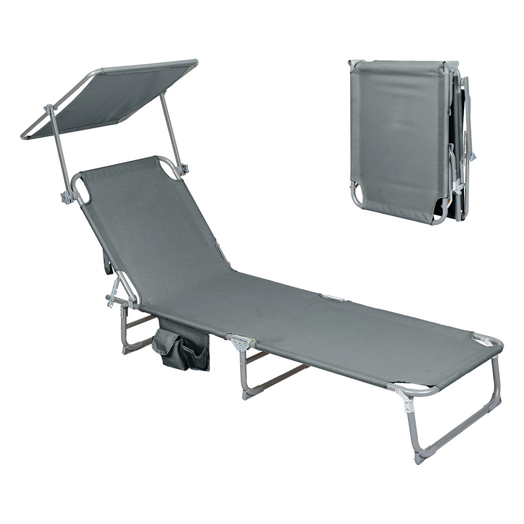 Levede Foldable Lounge Chairs with Canopy Grey-2018816823004368896