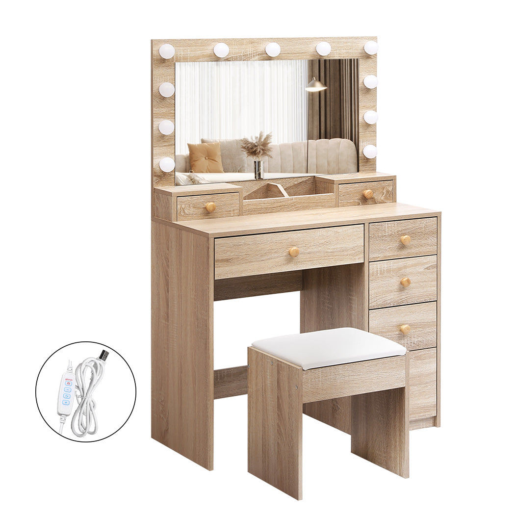 Levede Dressing Table Stool Set Oak-2018816863806558208