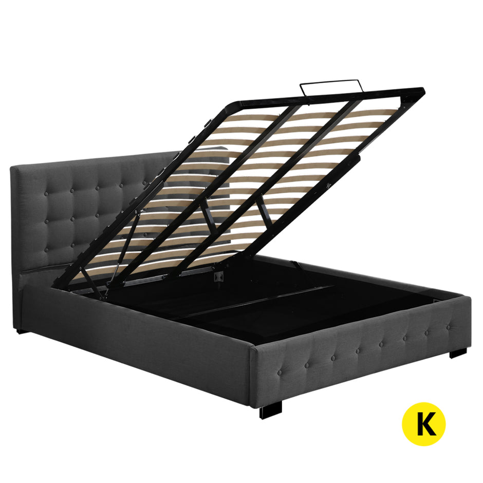 Levede Fabric Bed Frame King Tufted Dark Grey-2006733222549000192