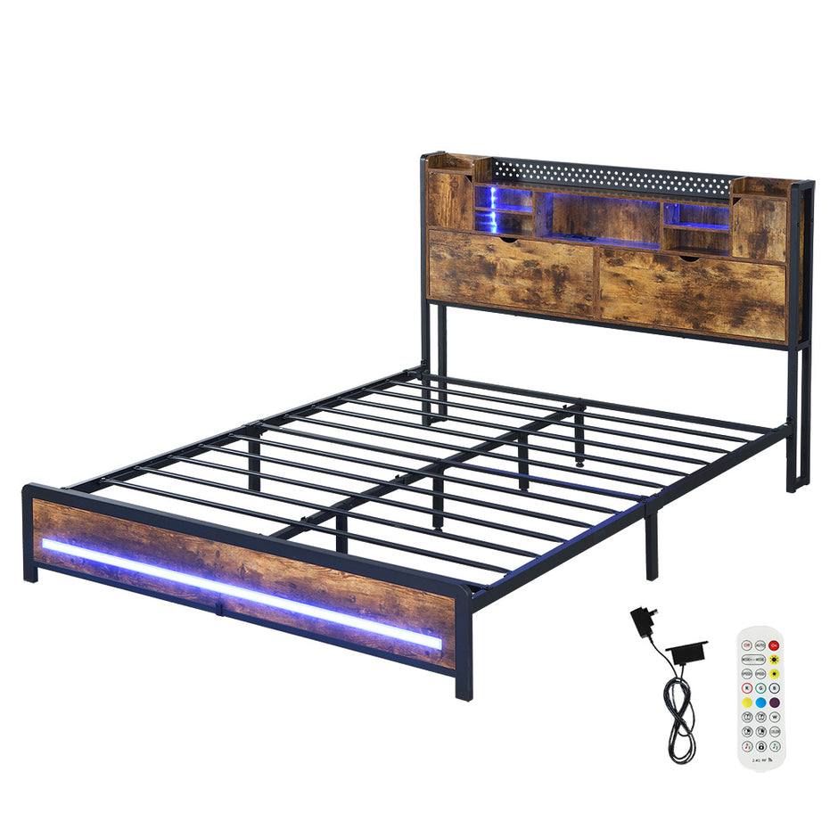 Levede Queen Bed Frame Storage Headboard Industrial-2006732901579886592
