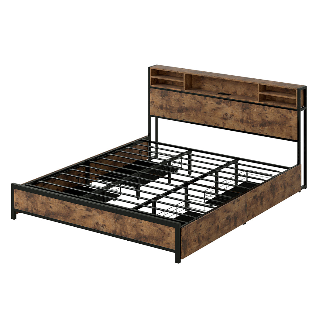 Levede King Bed Frame Industrial Storage LED Charing-2011971104339529728