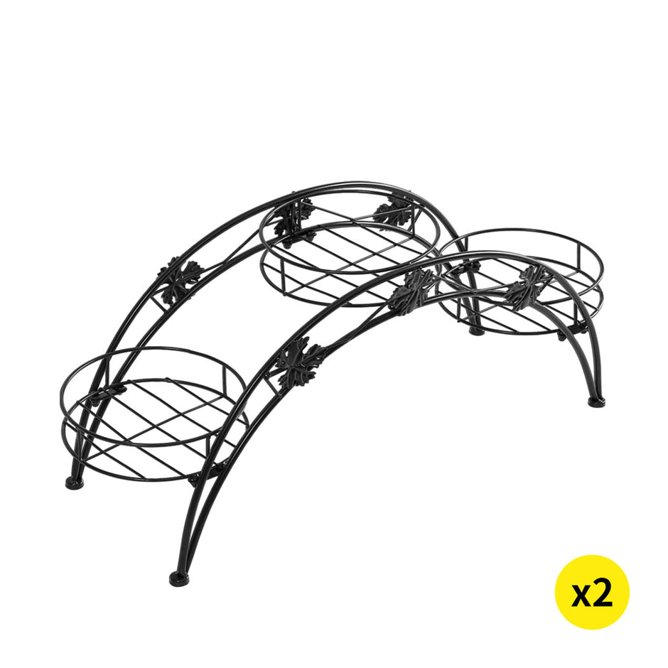 2X Plant Stand Outdoor Indoor Metal Black-2006732927077060608