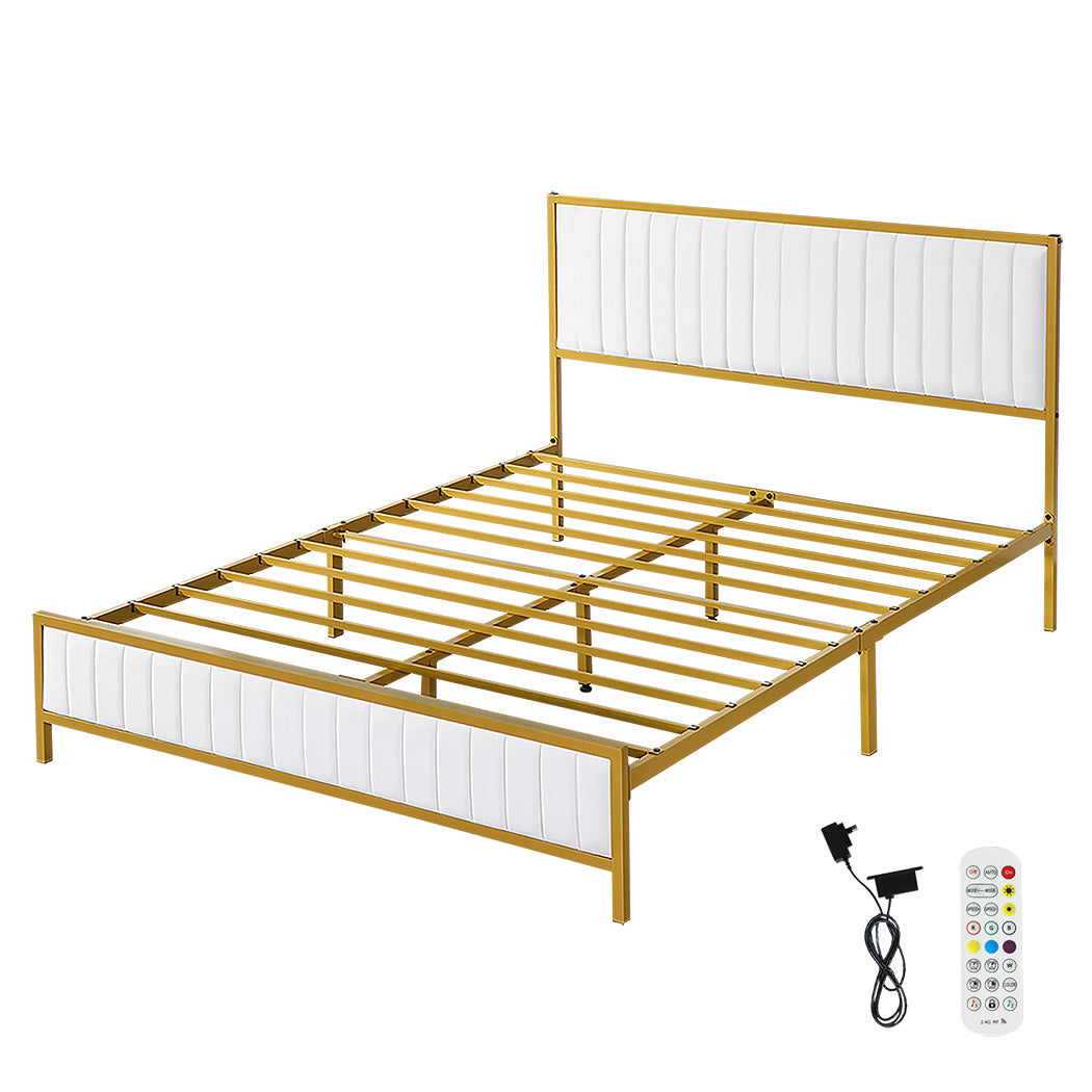 Levede Metal Bed Frame Under Bed Storage Queen Beige-2006732902183866368