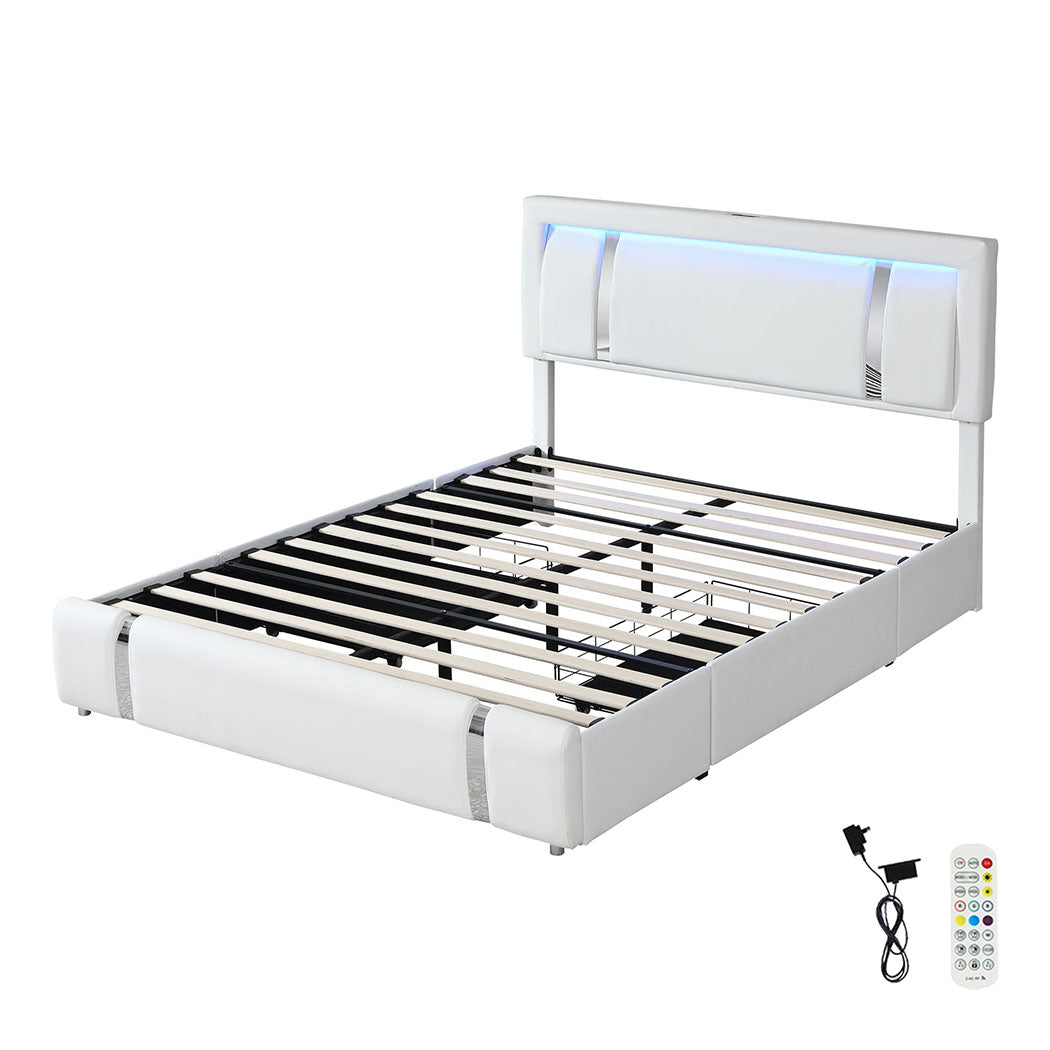 Levede Queen Bed Frame With Adjustable Headboard White-2006732897008095232