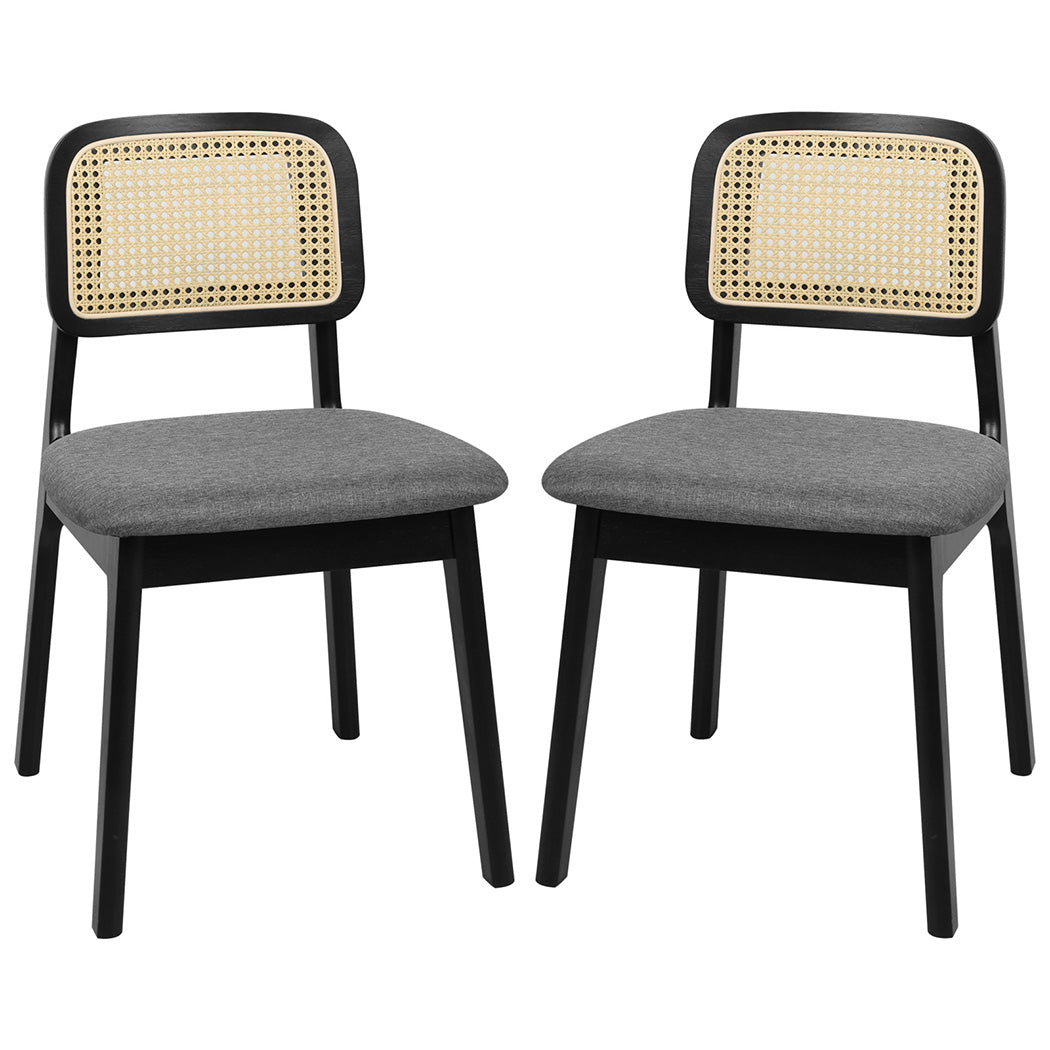 Levede 2x Dining Chair Wood Rattan Armless Black-2006732686818938880