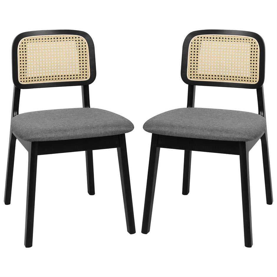 Levede 2x Dining Chair Wood Rattan Armless Black-2006732686818938880