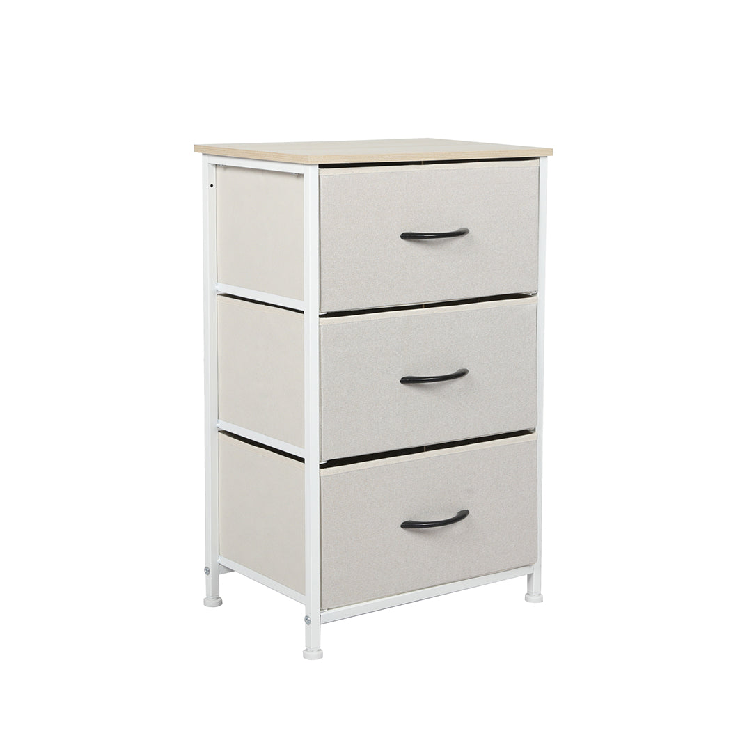Levede Chest of 3 Drawers Bedside Table Beige-2006733263275692032