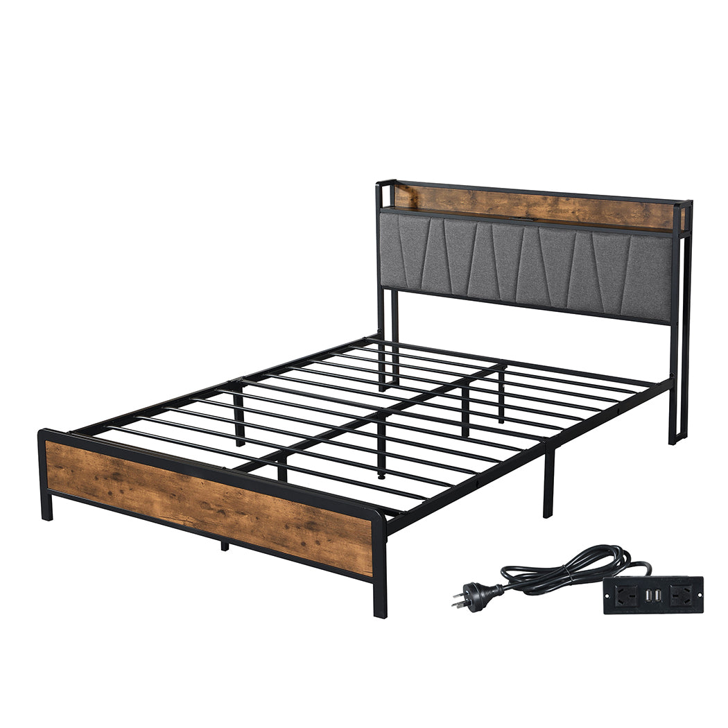 Levede Double Bed Frame Tufted Headboard USB Charge-2006732834424885248