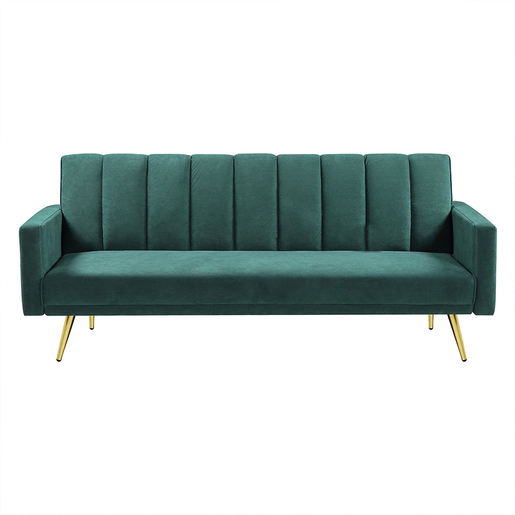 Levede Sofa Bed Convertible Velvet Lounge Recliner Couch Sleeper 3 Seater Green-2006732804997648384