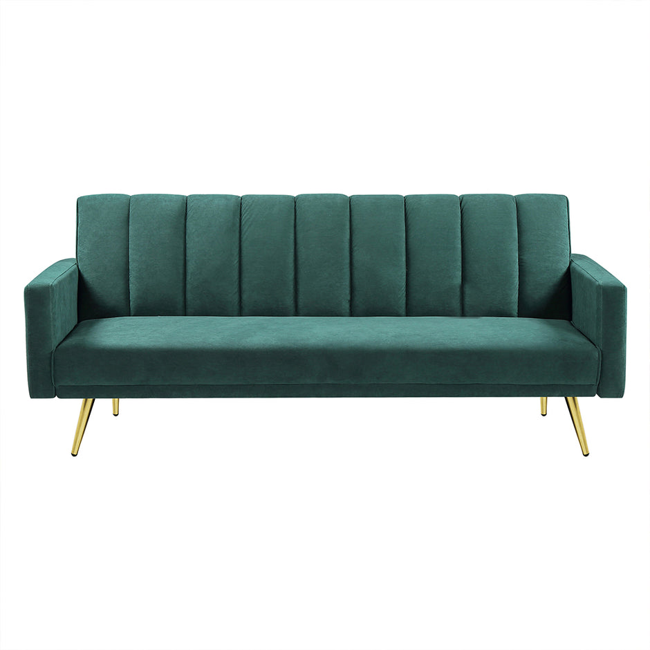 Levede Sofa Bed Convertible Velvet Lounge Recliner Couch Sleeper 3 Seater Green-2006732804997648384