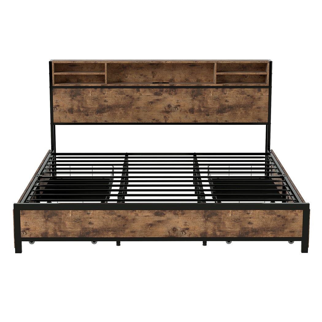 Levede King Bed Frame Industrial Storage LED Charing-2011971104339529729
