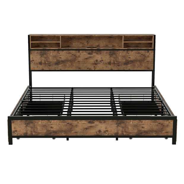 Levede King Bed Frame Industrial Storage LED Charing-2011971104339529729