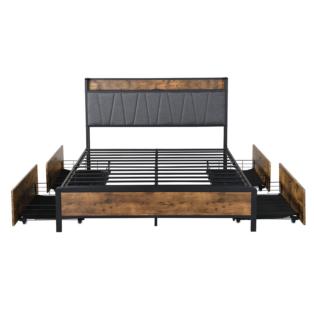 Levede Queen Bed Frame Soft Storage Drawers Headboard USB Charge-2006733226512617473