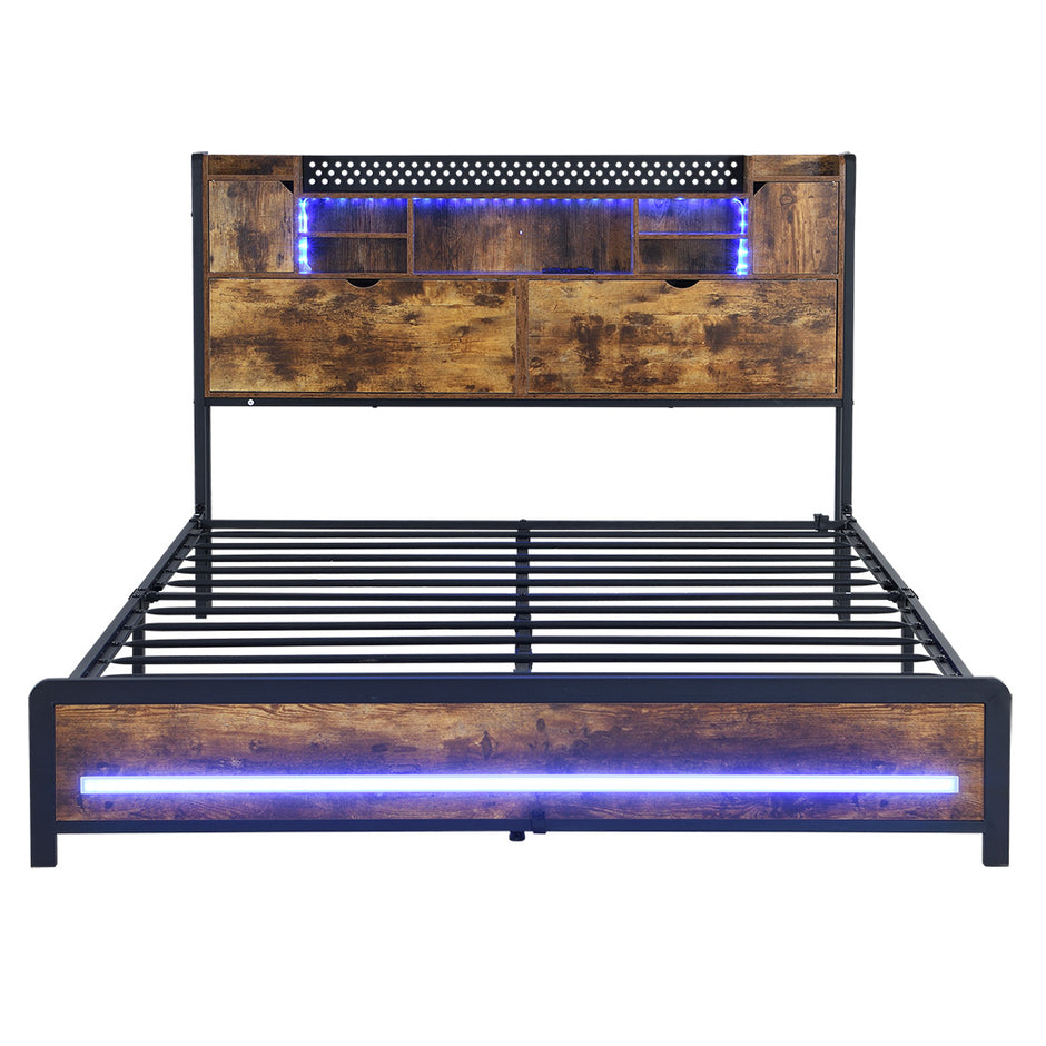 Levede Queen Bed Frame Storage Headboard Industrial-2006732901579886593