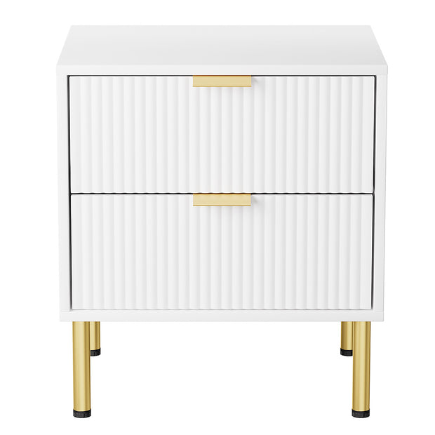 Levede Bedside Table with 2 Drawers White Metal Legs-2006732897205227521